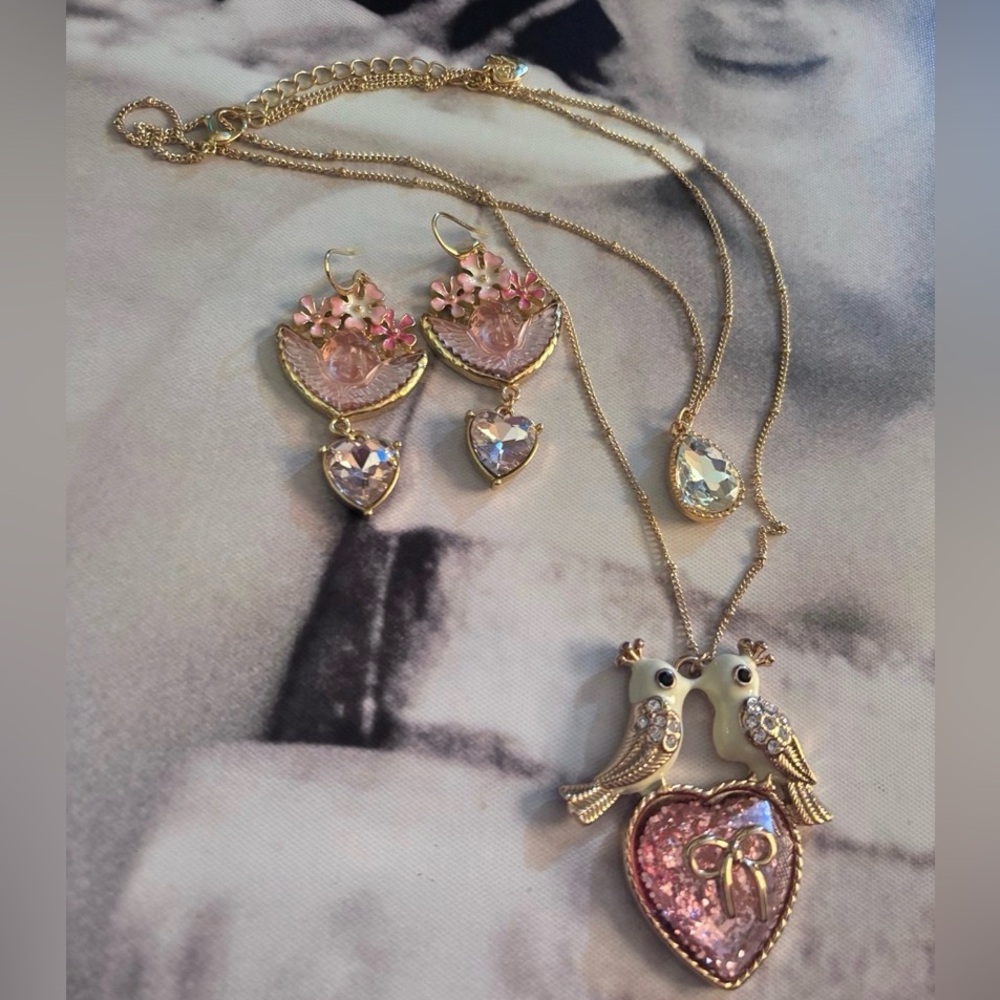 Betsey Johnson Lovebirds necklace and Kirk’s Folly Cherubs earrings